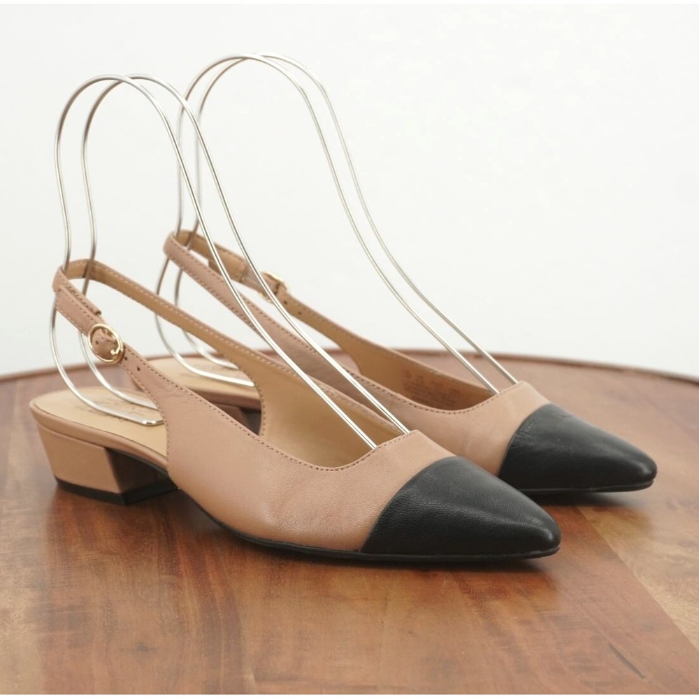 Naturalizer Two-Tone Pointed Slingback Heels in Black and Beige